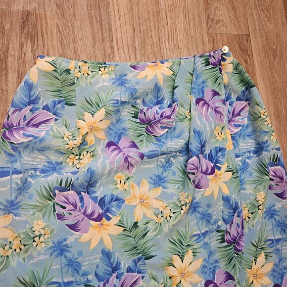 Vtg Dress Floral Wrap Skirt Women 12 Mini Blue Tropical Beach Cottage Boho Retro - Picture 4 of 9